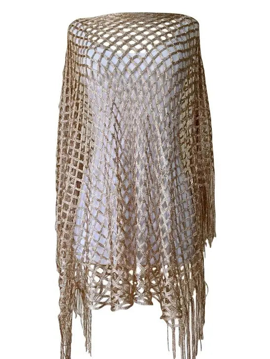 Metallic Gold Crochet Poncho 0526 001