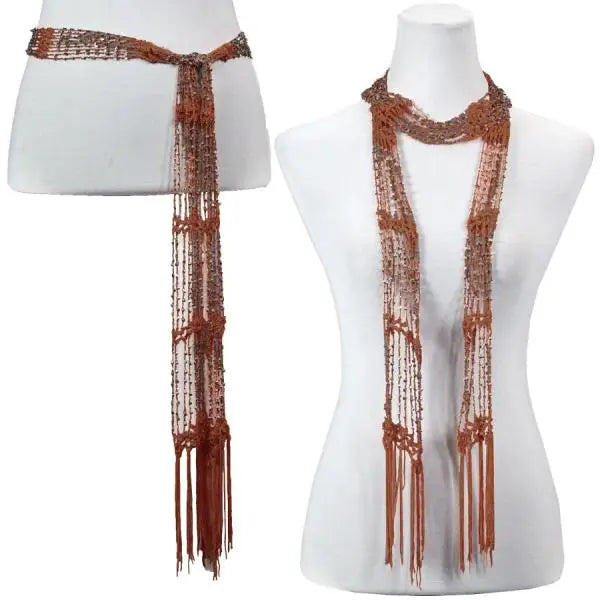 Beaded Scarf Paprika w/Silver Beads