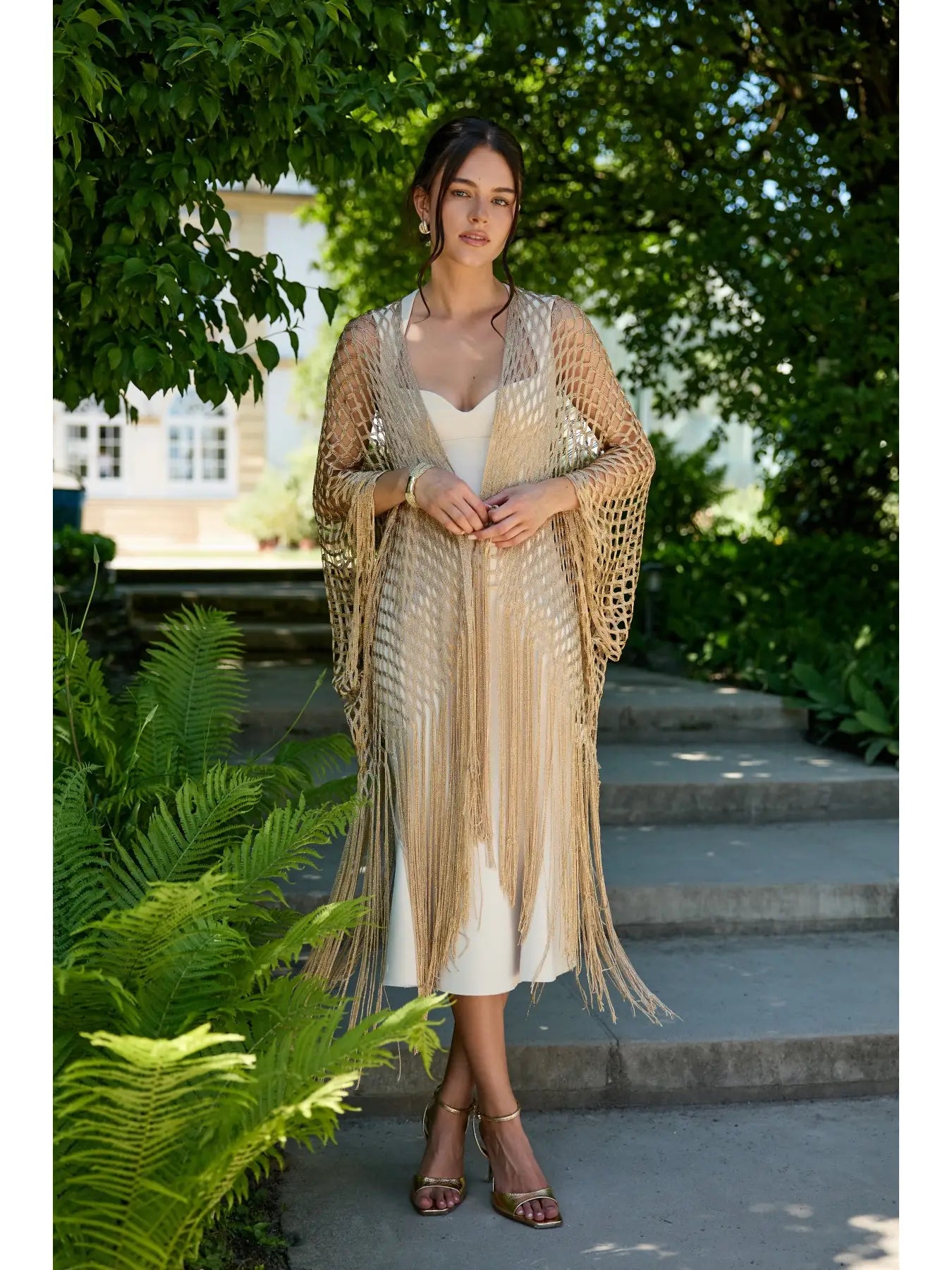 Metallic Crochet Kimono Gold