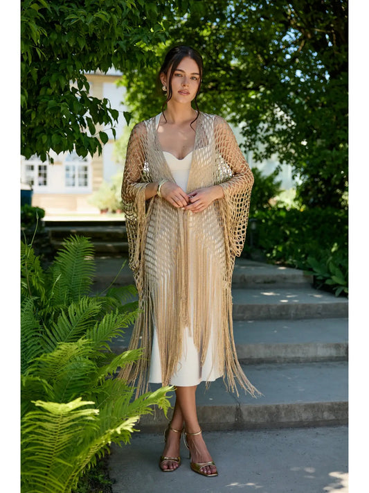 Metallic Crochet Kimono Gold