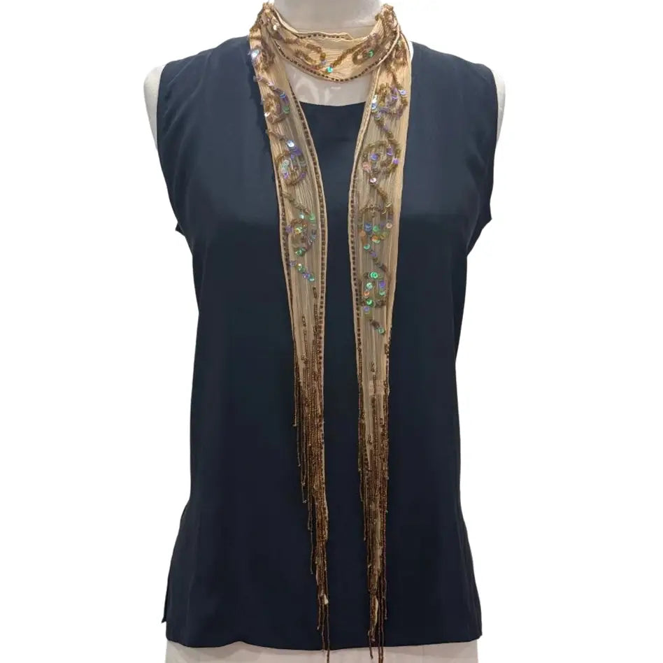 Sequin Skinny Scarf Khaki 0526 001