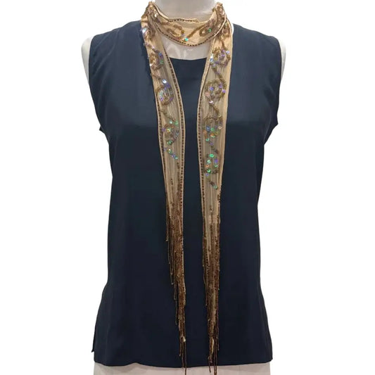 Sequin Skinny Scarf Khaki 0526 001