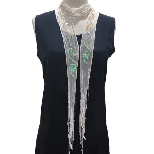 Sequin Skinny Scarf White 0526 001