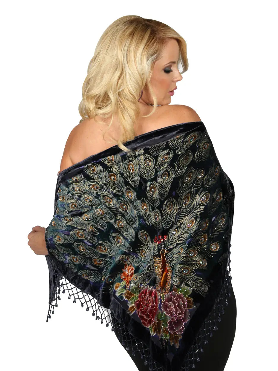 Velvet Triangle Scarf - Peacock