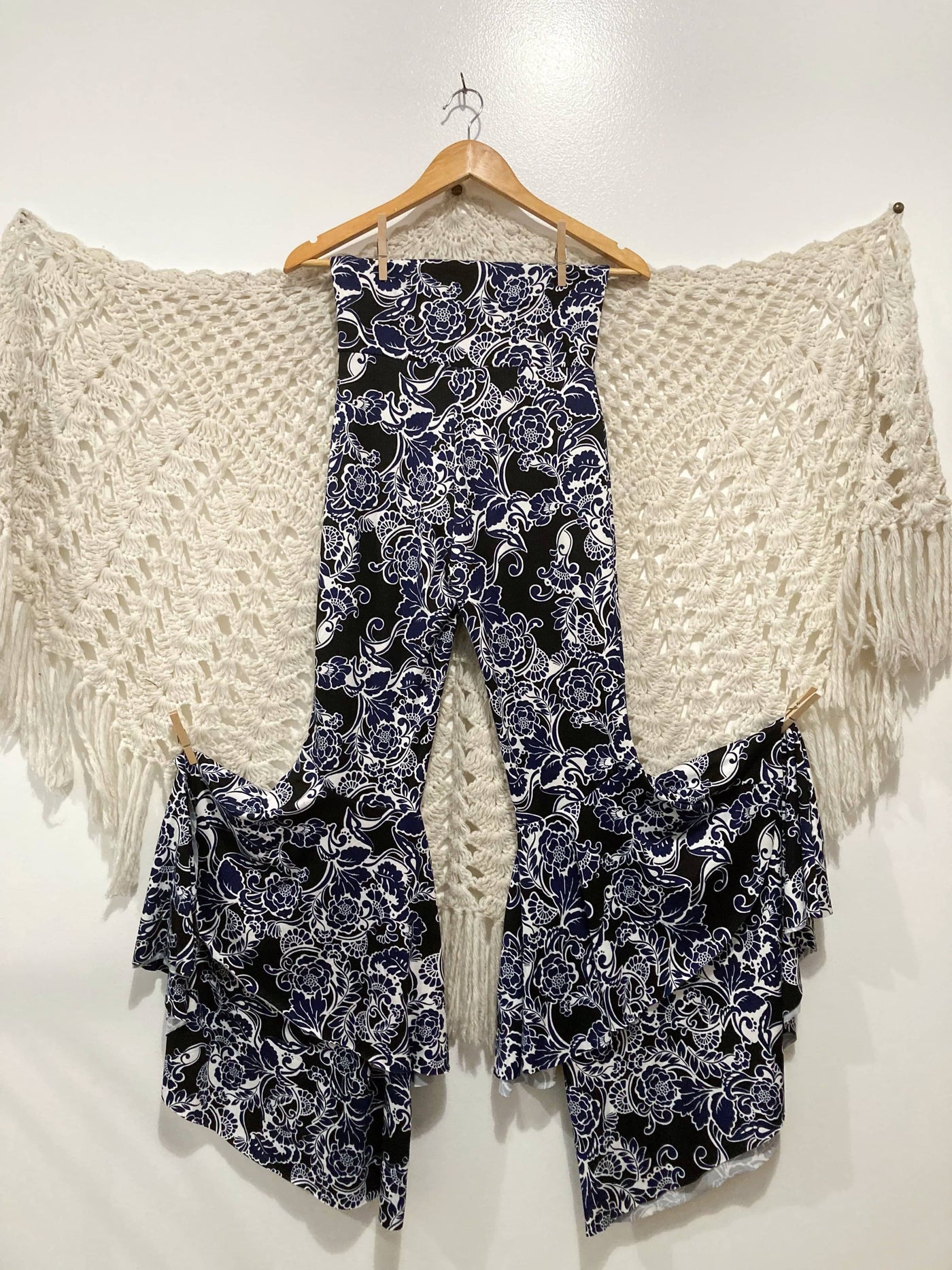 Buttery Knit Ruffle Bells in Navy Floral - Kantha Bae