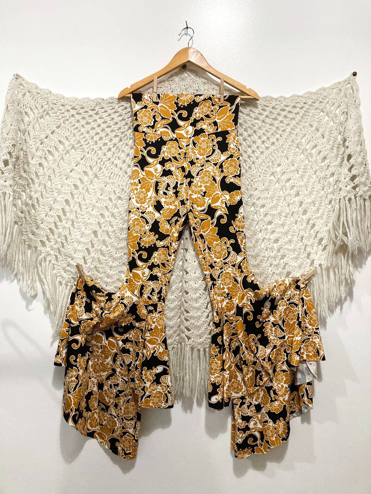 Buttery Knit Ruffle Bells in Mustard Floral - Kantha Bae