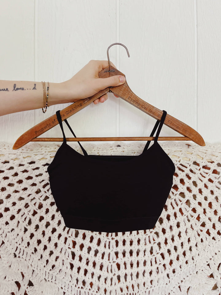 Solid Bra with Spaghetti Straps in Black - Kantha Bae